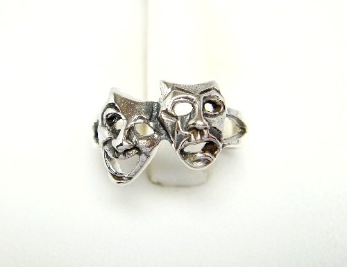 925 Sterling Silver Comedy Tragedy Mask Adjustable Pinky Toe Ring