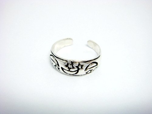 925 Sterling Silver Stars Moon Oxidized Adjustable Toe Ring