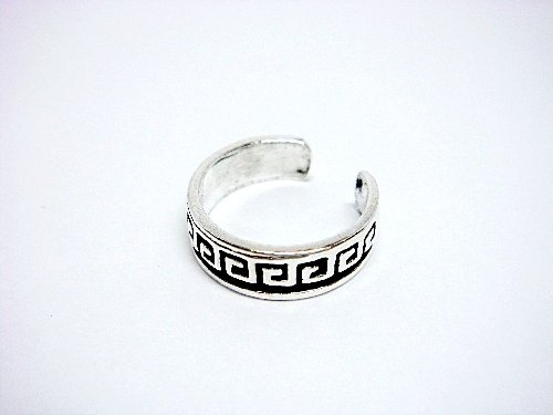 925 Sterling Silver Greek Key Oxidized Adjustable Toe Ring