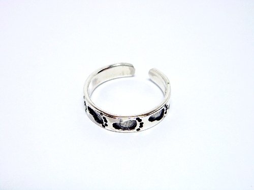 925 Sterling Silver Footsteps Oxidized Adjustable Toe Ring