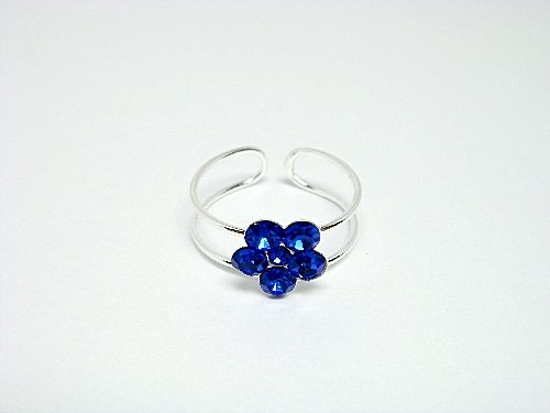 925 Sterling Silver Blue Crystal Adjustable Toe Ring