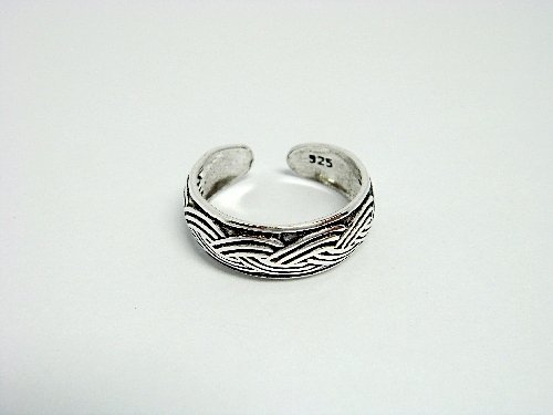 925 Sterling Silver Woven Band Oxidized Adjustable Toe Ring
