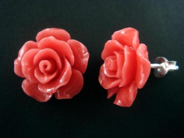 925 Sterling Silver Flower Rose Coral Stud Earrings Set
