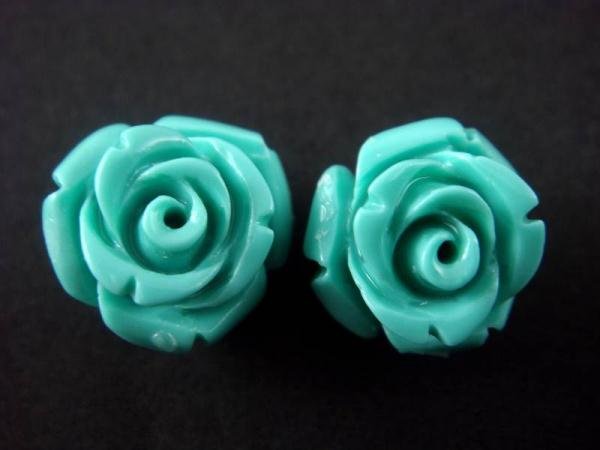 925 Sterling Silver Stud Flower Coral Blue Rose Lovely Earrings Set