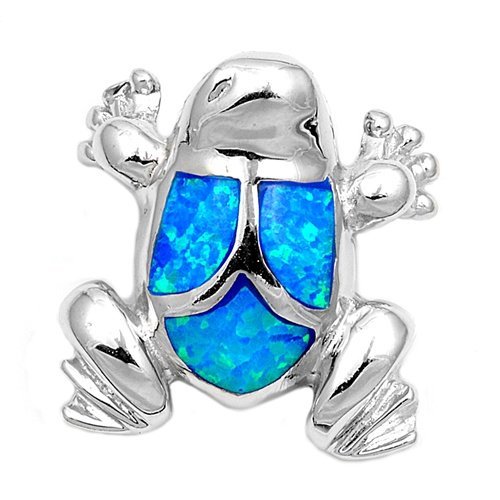 925 Sterling Silver Hawaiian Blue Opal Frog Charm Pendant