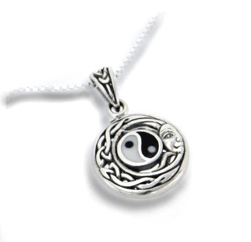 925 Sterling Silver Yin Ying Yang Tai Chi Celtic Knot Flowing Sun Face Charm Pendant