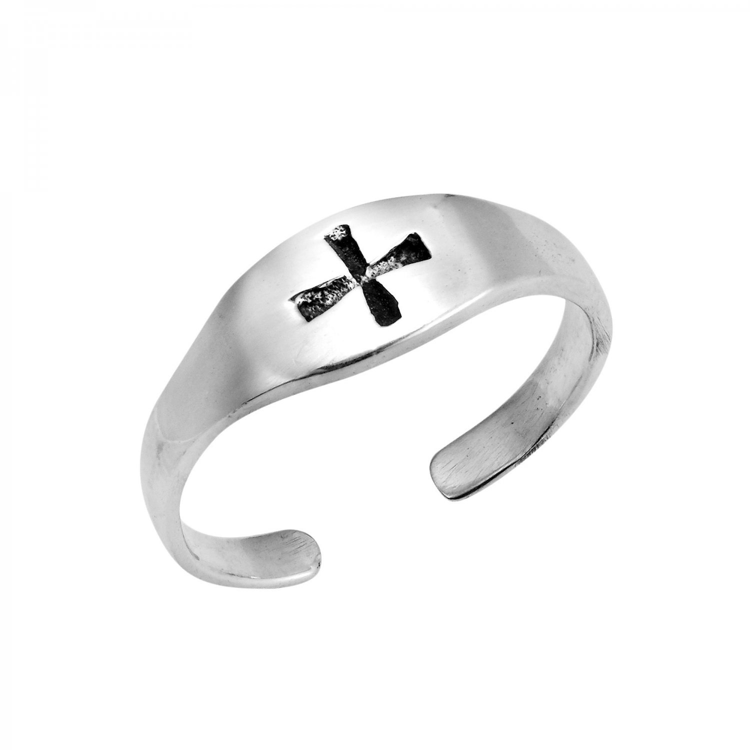 925 Sterling Silver Cross Oxidized Adjustable Pinky Toe Ring