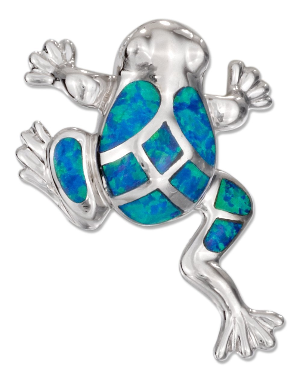 925 Sterling Silver Hawaiian Blue Mosaic Opal Lucky Frog Pendant