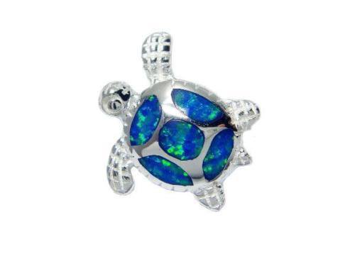925 Sterling Silver Pendant Hawaiian Blue Opal Sea Turtle