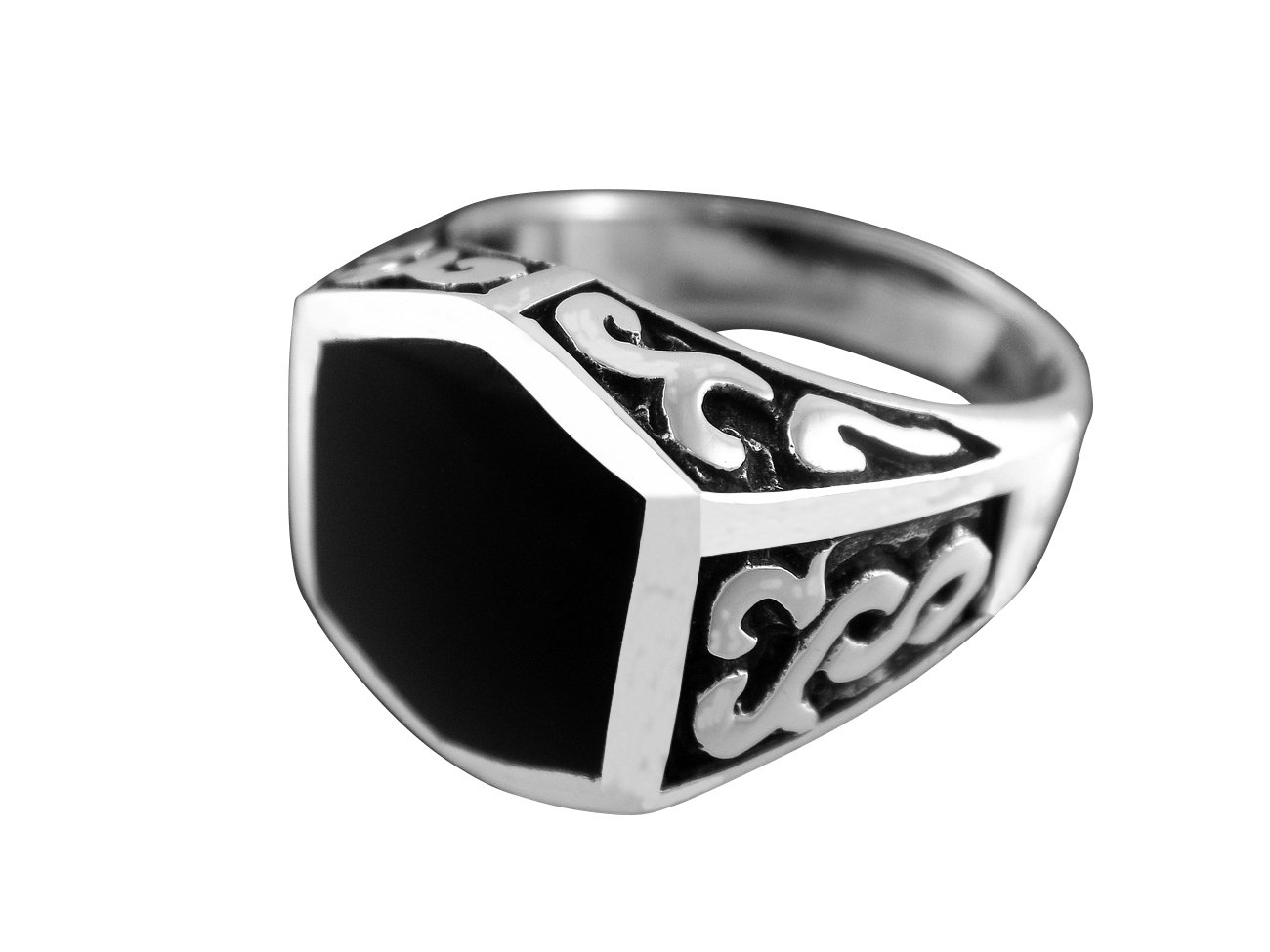 925 Sterling Silver Men's Black Onyx Celtic Irish Oxidized Sides Ring 12g