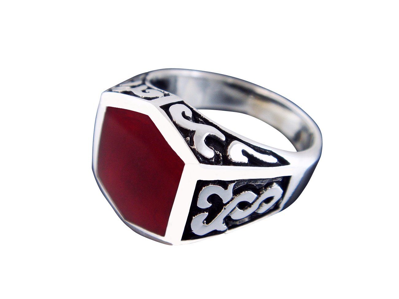 925 Sterling Silver Men's Carnelian Celtic Irish Oxidized Sides Ring