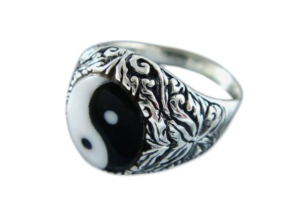 925 Sterling Silver Unisex Ornate Ying Yin Yang Tai Chi Ring