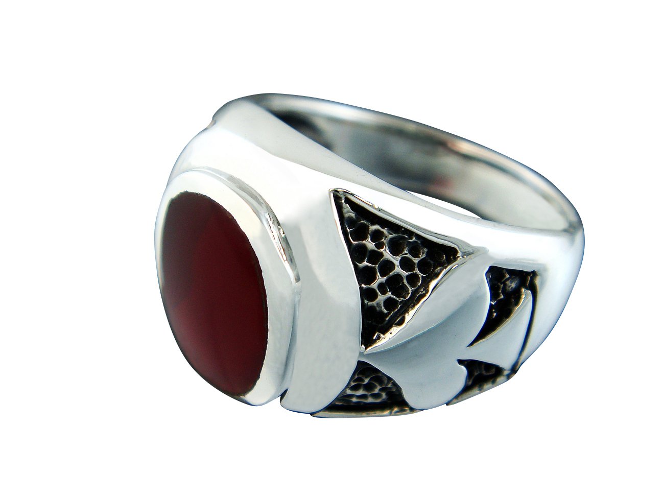 925 Sterling Silver Mens Spade Poker Casino Card Game Las Vegas Oval Carnelian Ring