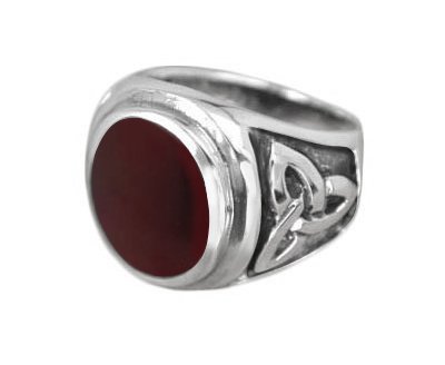 925 Sterling Silver Mens Oval Gemstone Carnelian Celtic Irish Triquetra Engraved Ring