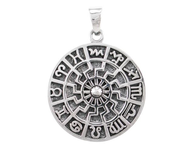 925 Sterling Silver German Schwarze Sonne Black Sun Pagan Slavic Zodiac Star Charm Pendant