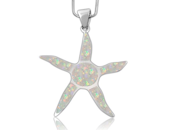 925 Sterling Silver White Inlay Fire Opal Starfish Sun Charm Pendant