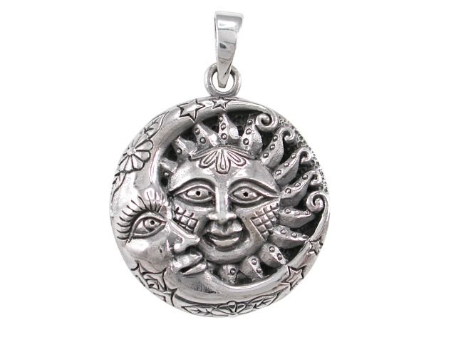 925 Sterling Silver Sun Crescent Moon Face Sky Stars Flower Filigree Charm Pendant