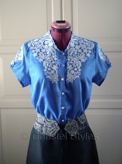 Classic Embroidered Blue Women's Shirt Size L (was $19)