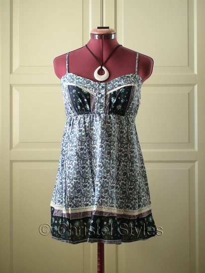 Blue Floral Spaghetti Lace Baby Doll Empire Top Size L (was $19)