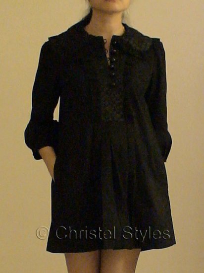 Black Frilled Collar 3/4 Sleeves Mini Dress Size L (was $25)