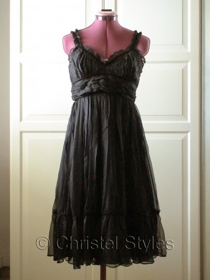 Black Cocktail Wedding Baby Doll Lace Silk Dress Size L (was $28)