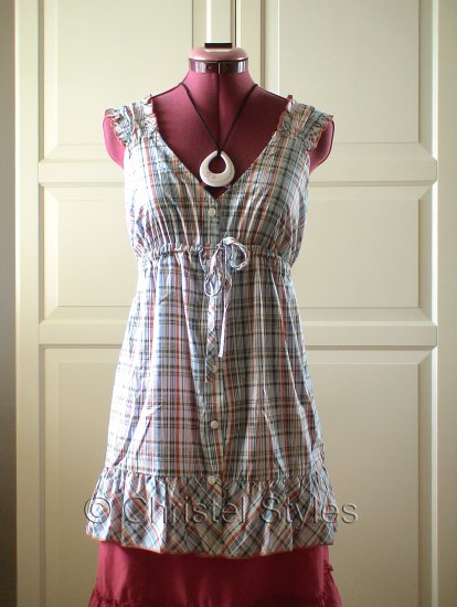 Empire Baby Doll Plaid Cotton Top Blouse Size M (was $18)