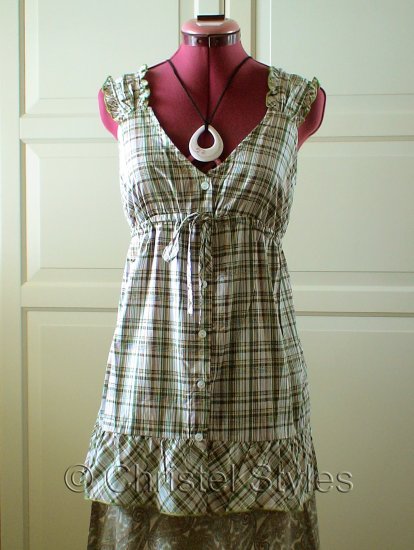 Empire Baby Doll Plaid Cotton Top Blouse Size L (was $18)