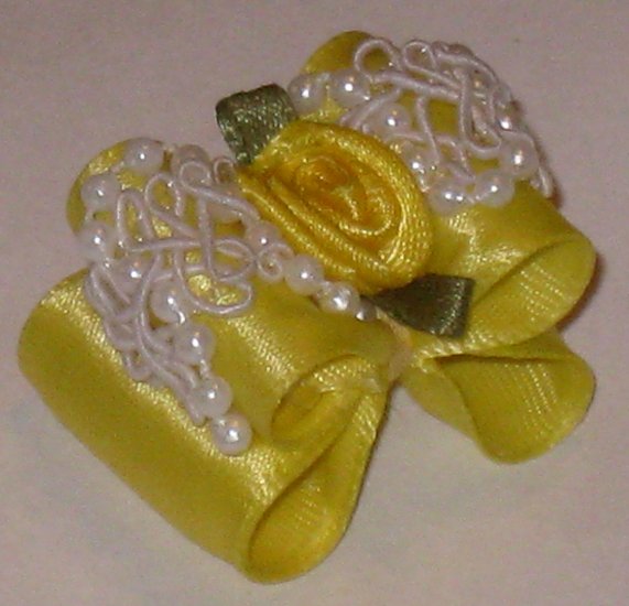 Dog bow- Yellow beaded lace- 7/8 Shih Tzu Yorkie Maltese