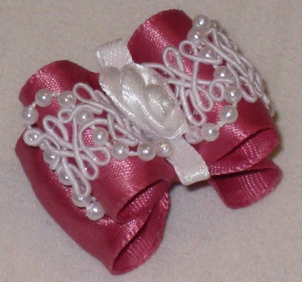 Dog bow- Rose beaded lace - 7/8 Shih Tzu Yorkie Maltese