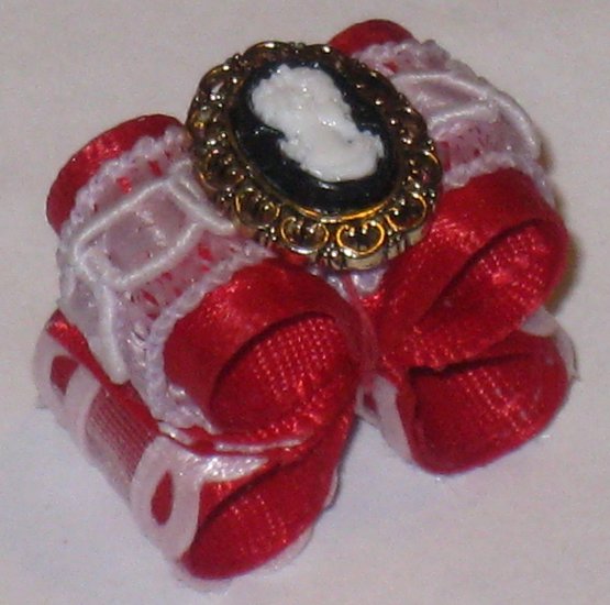 Dog bow- Red cameo - Shih Tzu Yorkie Maltese