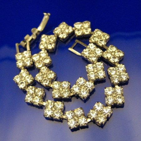 Beautiful Vintage Rhinestone Bracelet Square Links 1960s