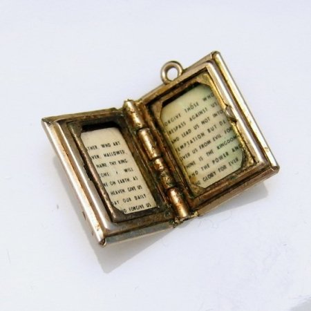 Vintage Bible Charm Opens Lord's Prayer Christian Religious
