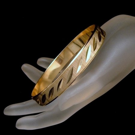 Vintage Large Bangle Bracelet Goldtone Etched Swirls