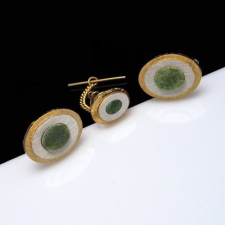 DANTE Vintage Cuff Links Cufflinks Tie Tac Two Tone Jade
