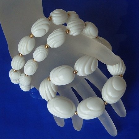 Vintage Long Necklace Large Chunky White Oval Beads