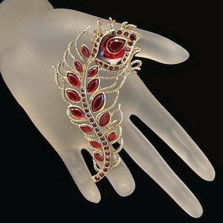 MONET Vintage Brooch Pin Red Rhinestones Poured Glass Large