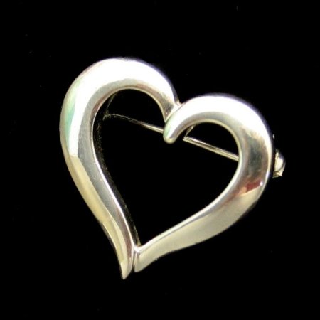 Vintage Heart Brooch Pin Silvertone Pretty Open Design