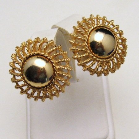 Vintage Clip Earrings Shiny Goldtone Globes Sunburst