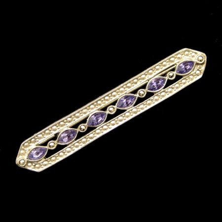 Vintage Bar Brooch Pin Purple Rhinestones Marcasites