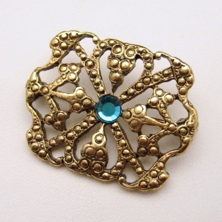 Vintage Brooch Pin Pendant Victorian Style Teal Rhinestone
