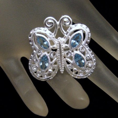 DANECRAFT Vintage Butterfly Brooch Pin Blue Rhinestones