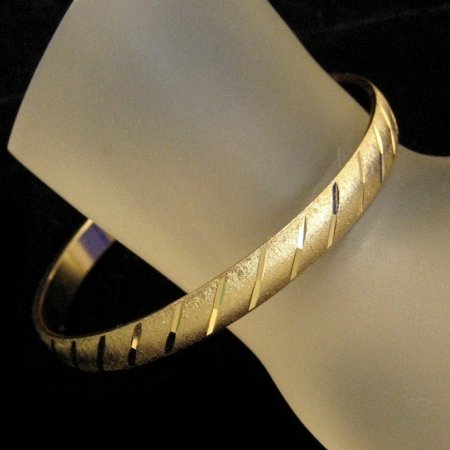 MONET Vintage Bangle Bracelet Goldtone Etched Stripes