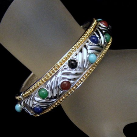 JOAN RIVERS Hinged Bangle Bracelet Glass Stones Texture
