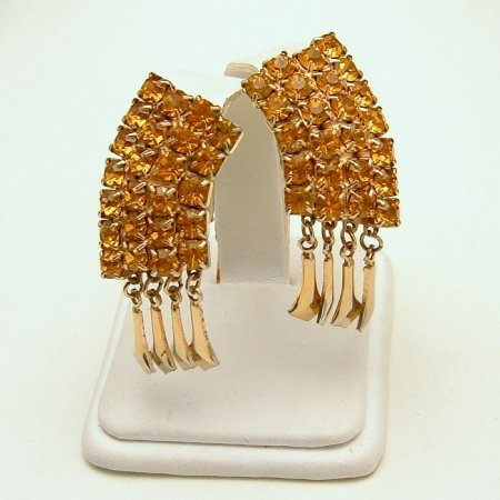 Vintage Earrings Topaz Rhinestones Goldtone Dangles Runway