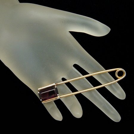CROWN TRIFARI Vintage Safety Pin Brooch Purple Rhinestone