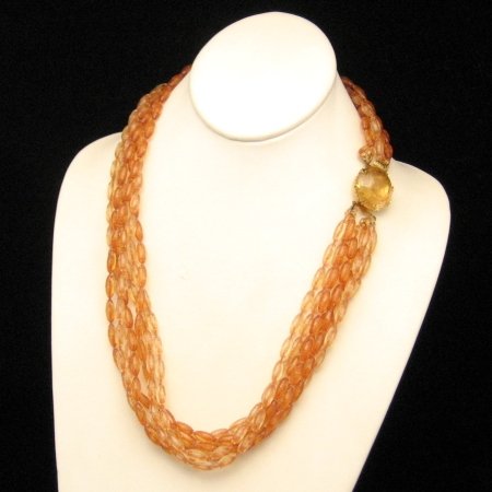 Vintage Necklace 7 Multi Strands Chunky Torsade Orange Beads