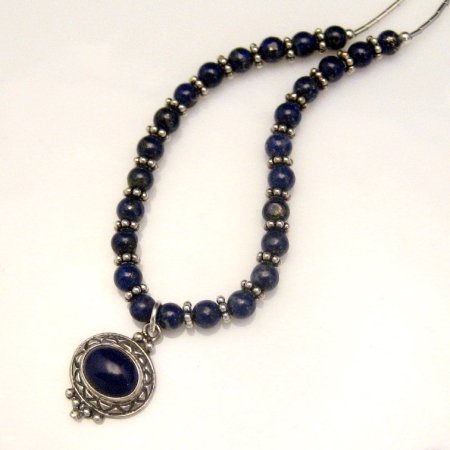 Sterling Silver Necklace Genuine Lapis Lazuli Bali Beads