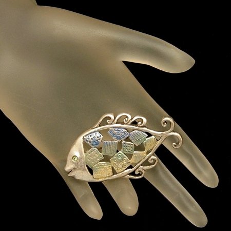 Vintage Pin Brooch Large Figural Fish Rhinestone Eye Blue