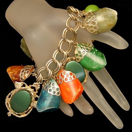 Vintage Large Charm Bracelet Large Metal Acrylic Colors
