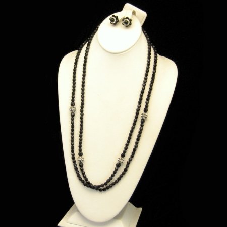 Vintage Necklace Earring Set Black Crystal Glass Rhinestones
